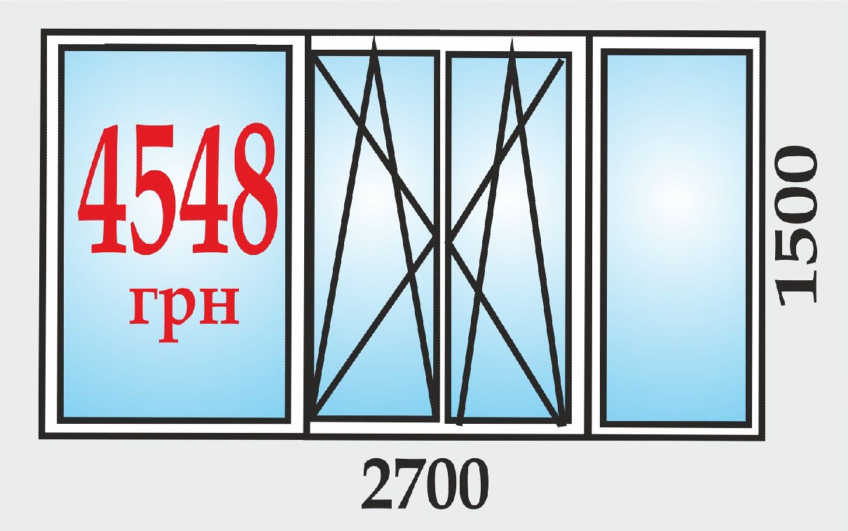 Вікно металопластикове WDS 3 камери 1500мм на 2700мм=4548грн